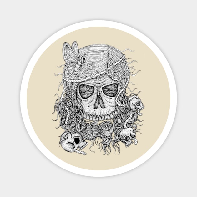 Hair Skull Magnet by Inkmoist